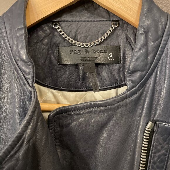 Rag + Bone Navy Blue Leather Jacket - Picture 2 of 3